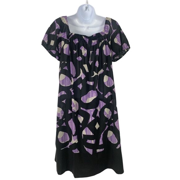 Daisy Fuentes Purple & Black Abstract Print Elastic Square Neckline Dress Large - Picture 5 of 9